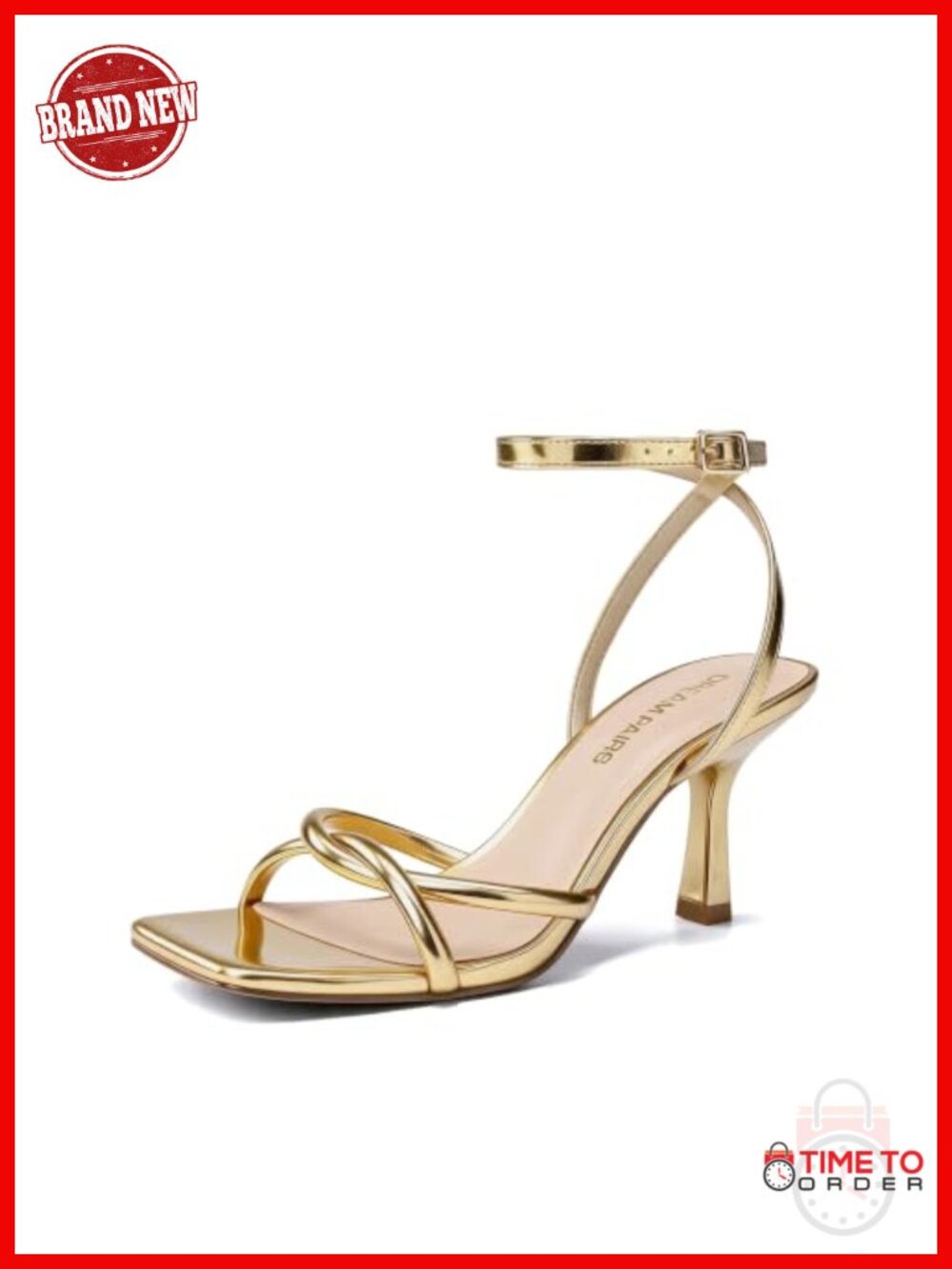 Kitten Heel Ankle Strap Sandals Square Toe Faux Leather Dress Heels